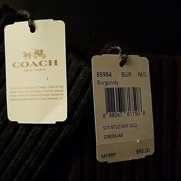 COACH NWT Merino StarStudded  Burgundy Gloves Tec - Picture 2 of 5